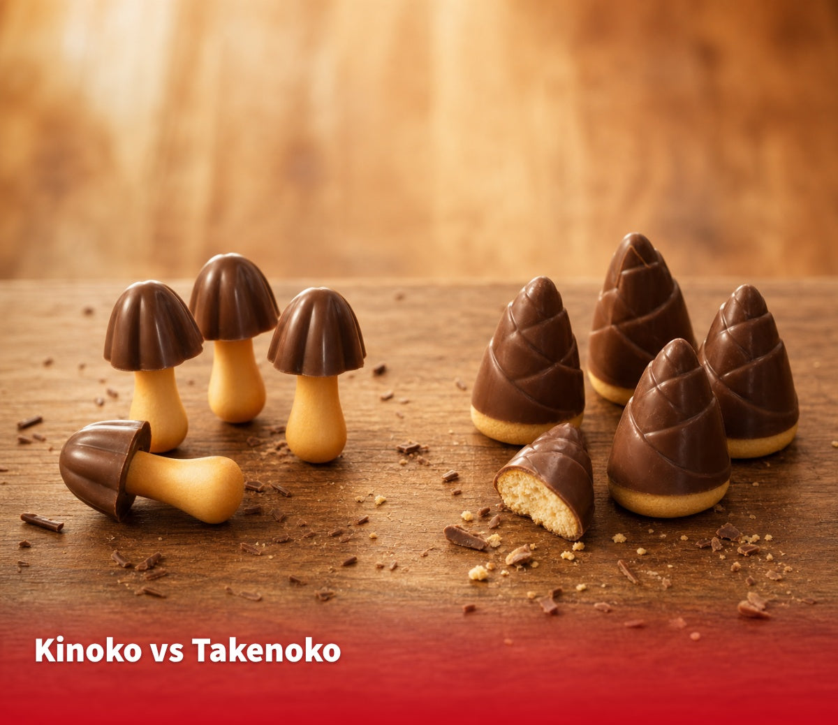 Kinoko no Yama vs Takenoko no Sato chocolate snacks facing off