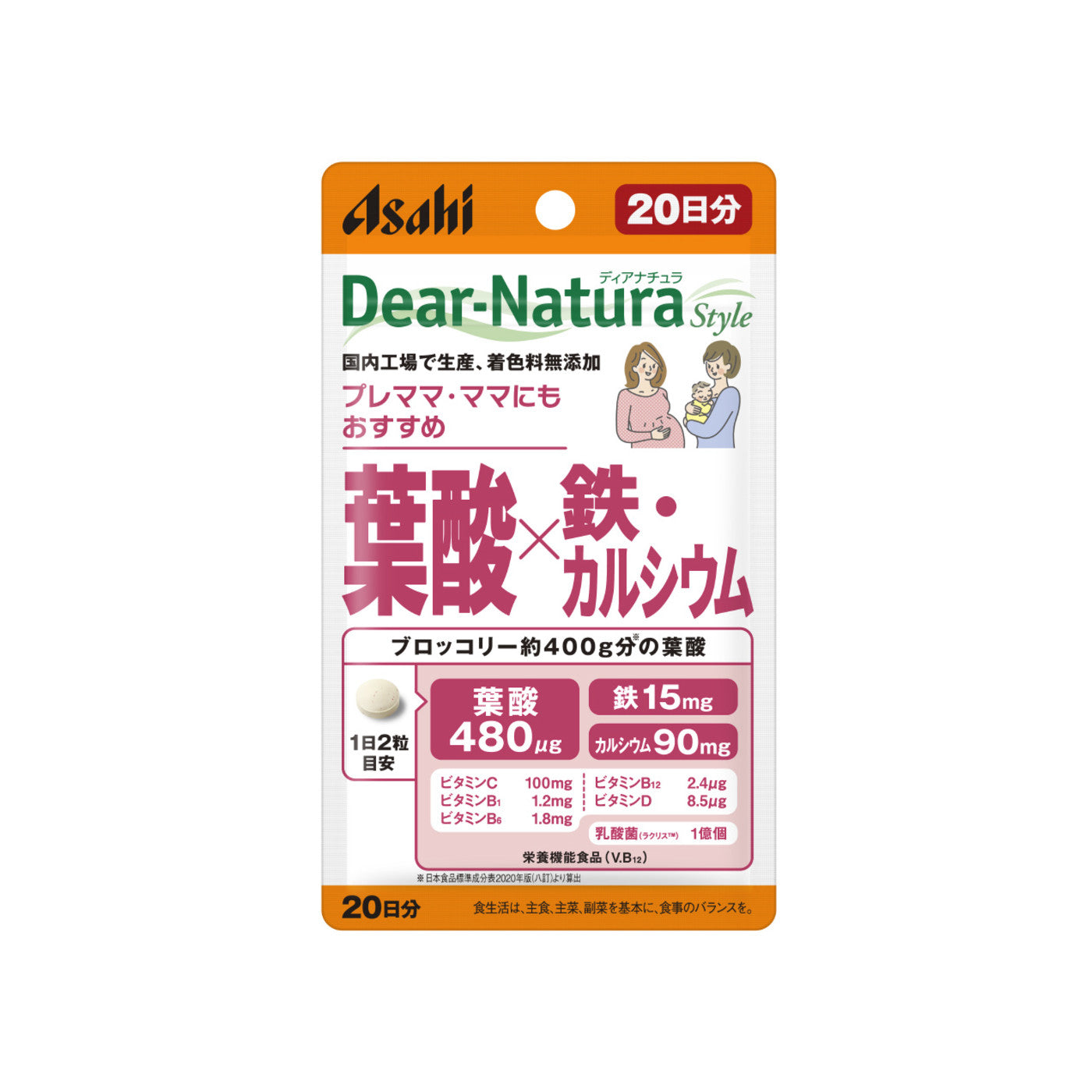 Asahi Dear-Natura Style Folic Acid Iron Calcium 40 Tablets
