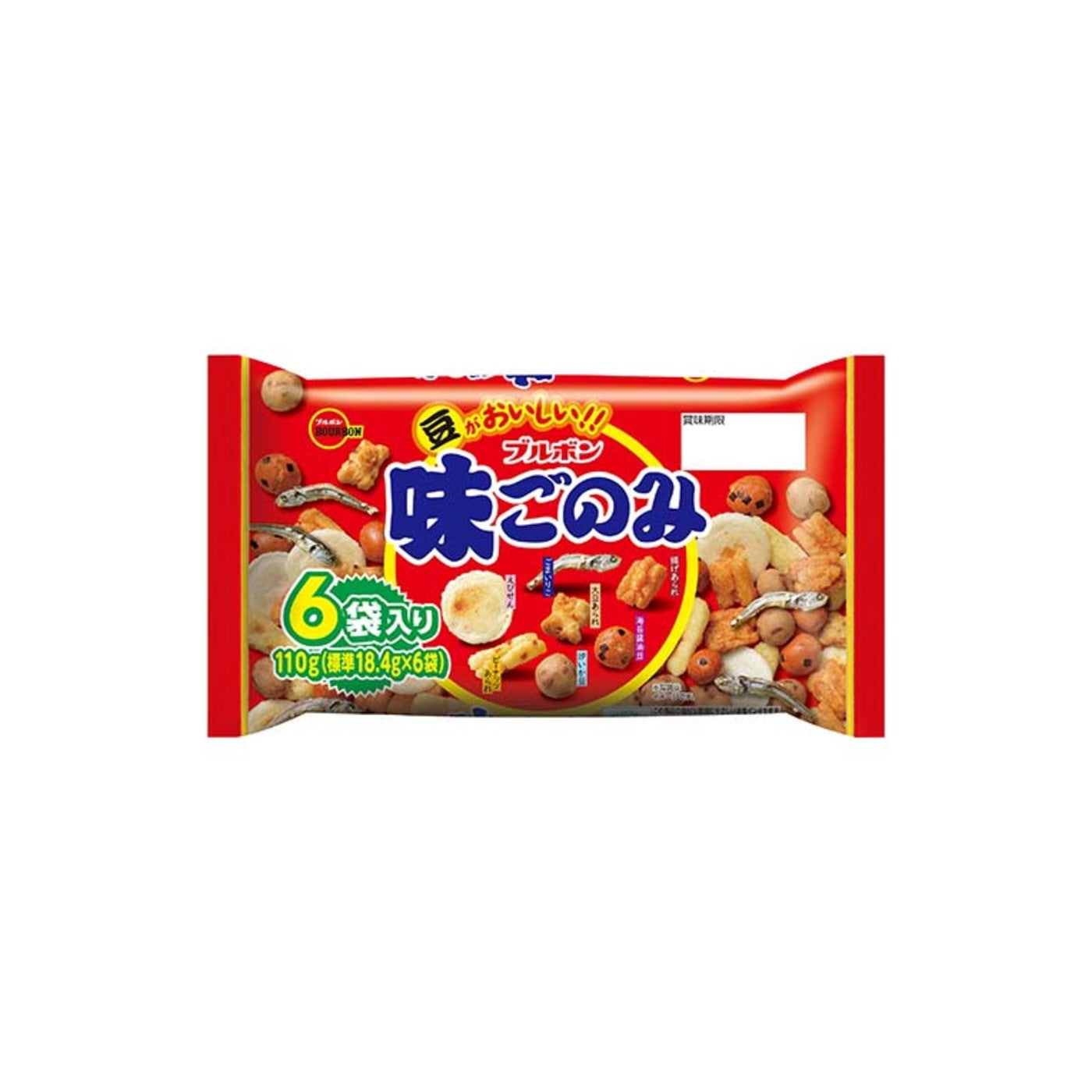 Aji Gonomi Family - Japanese snack mix | Package front, 110g, 6 packs