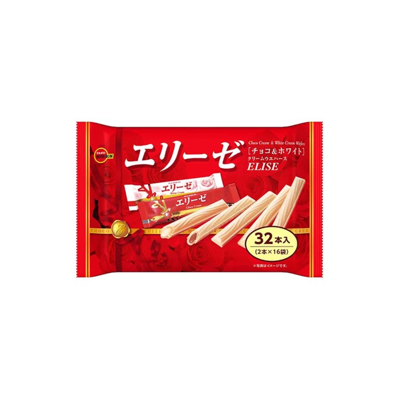 Bourbon Elise Chocolate and White Cream Wafer Roll Assorted 32 Pieces - img-1