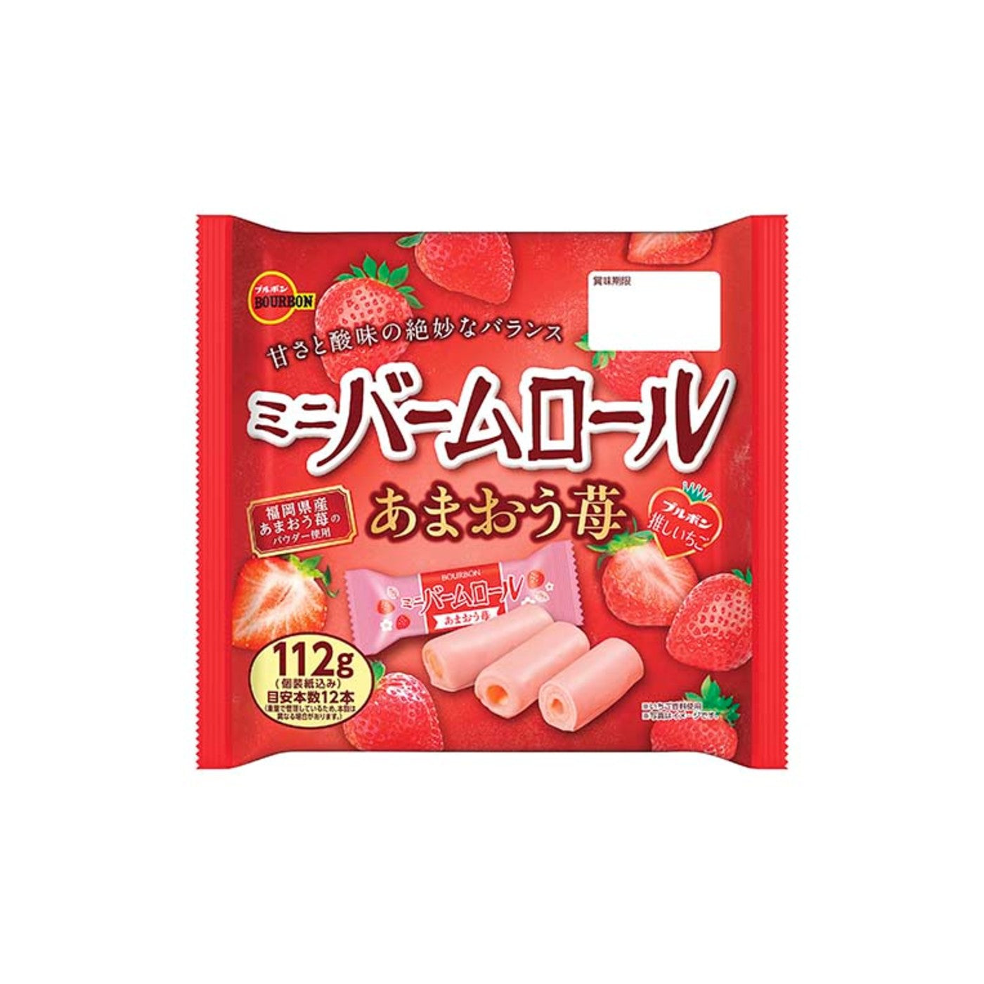 Bourbon Mini Baumroll Amaou Strawberry Roll Cake 112g - img-1