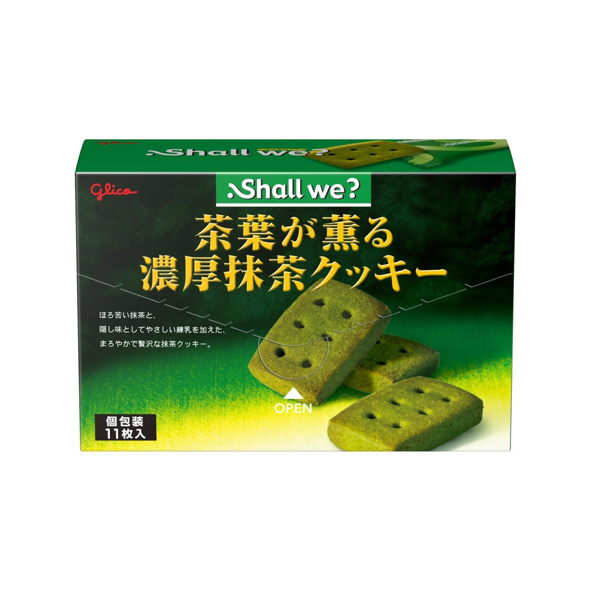 Glico Shall we? Rich Matcha Cookies with Tea Leaves 11 Pieces 104.5g - img-1