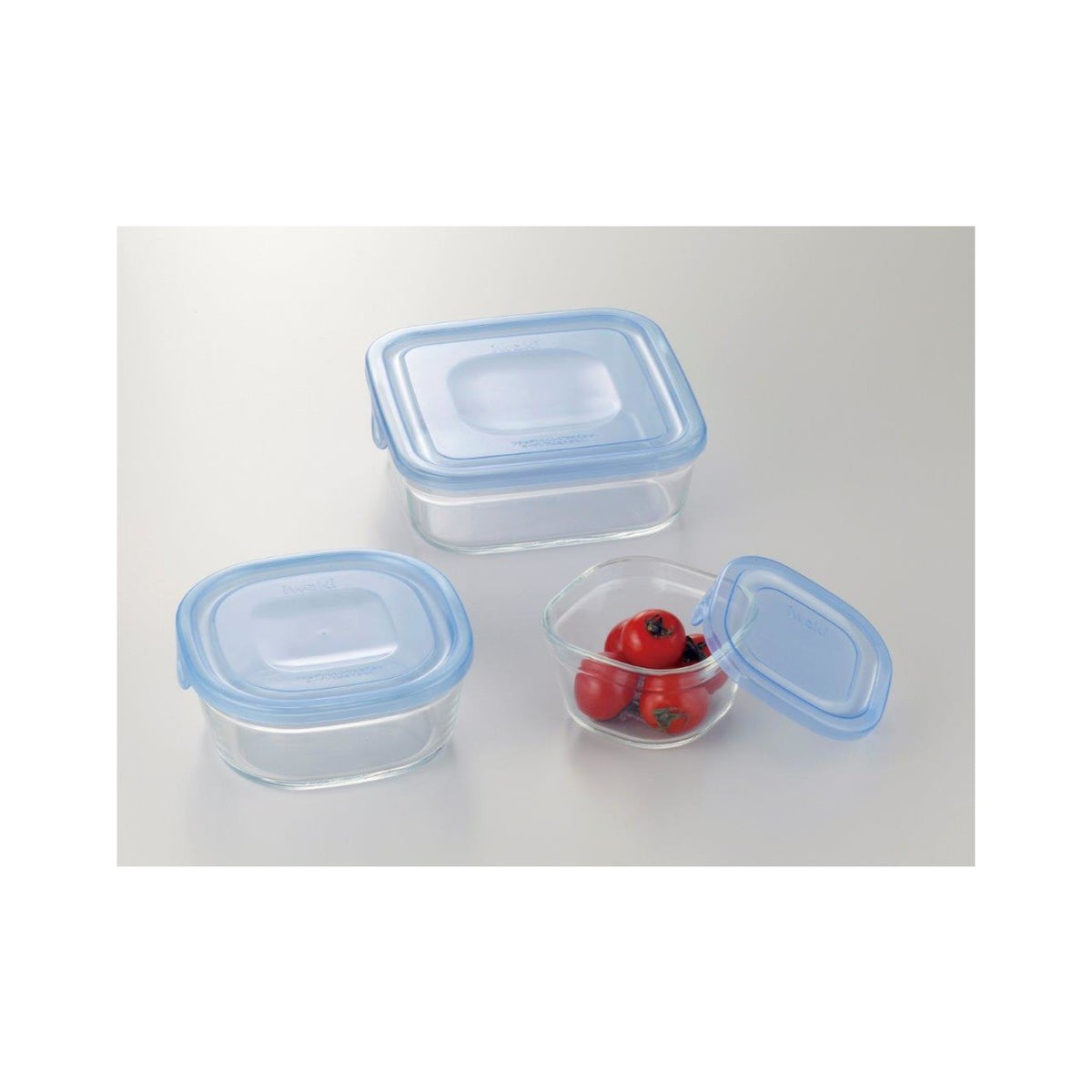 Iwaki Pack and Range Square Glass Container 3-Piece Set Aqua Blue PS-NPR-3B - img-1