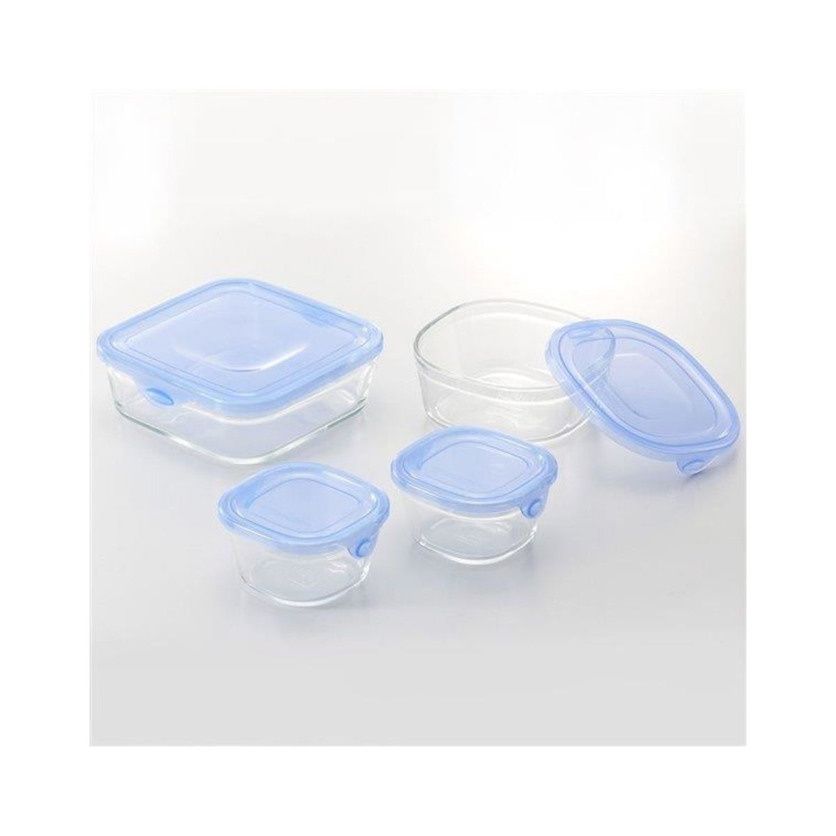 Iwaki Pack and Range Square Glass Container 4-Piece Set Aqua Blue PS-NPR-4B - img-1