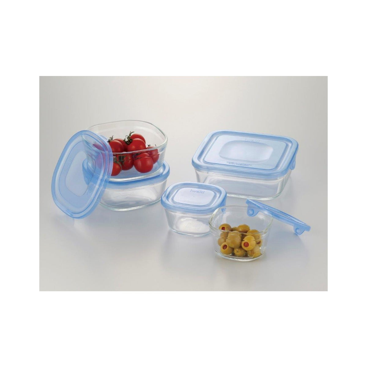 Iwaki Pack and Range Square Glass Container 5-Piece Set Aqua Blue PS-NPR-5B - img-1