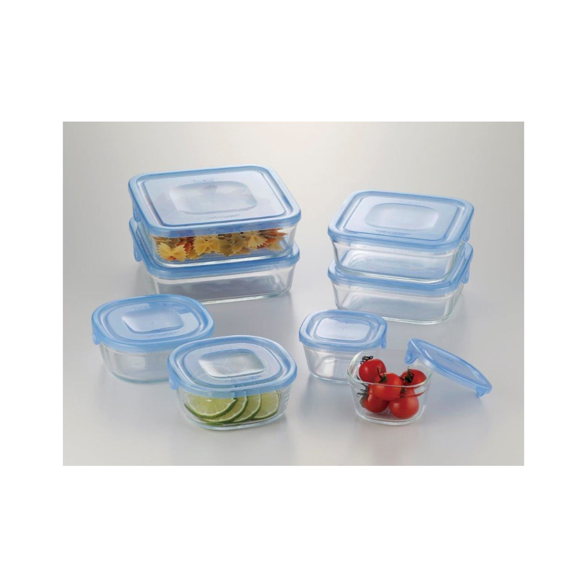 Iwaki Pack and Range Square Glass Container 8-Piece Set Aqua Blue PS-NPR-8B - img-1