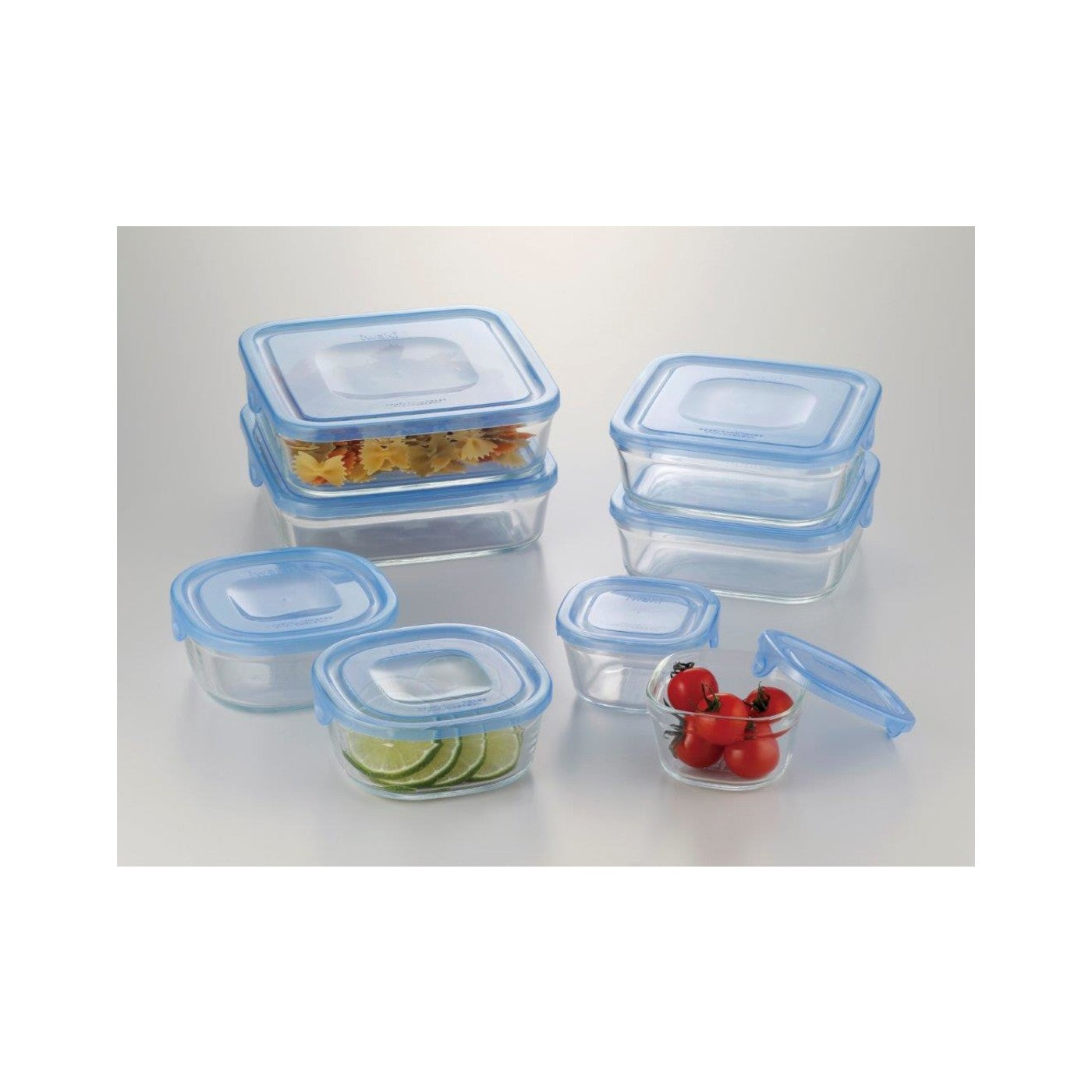 Iwaki Pack and Range Square Glass Container 8-Piece Set Aqua Blue PS-NPR-8B - img-1