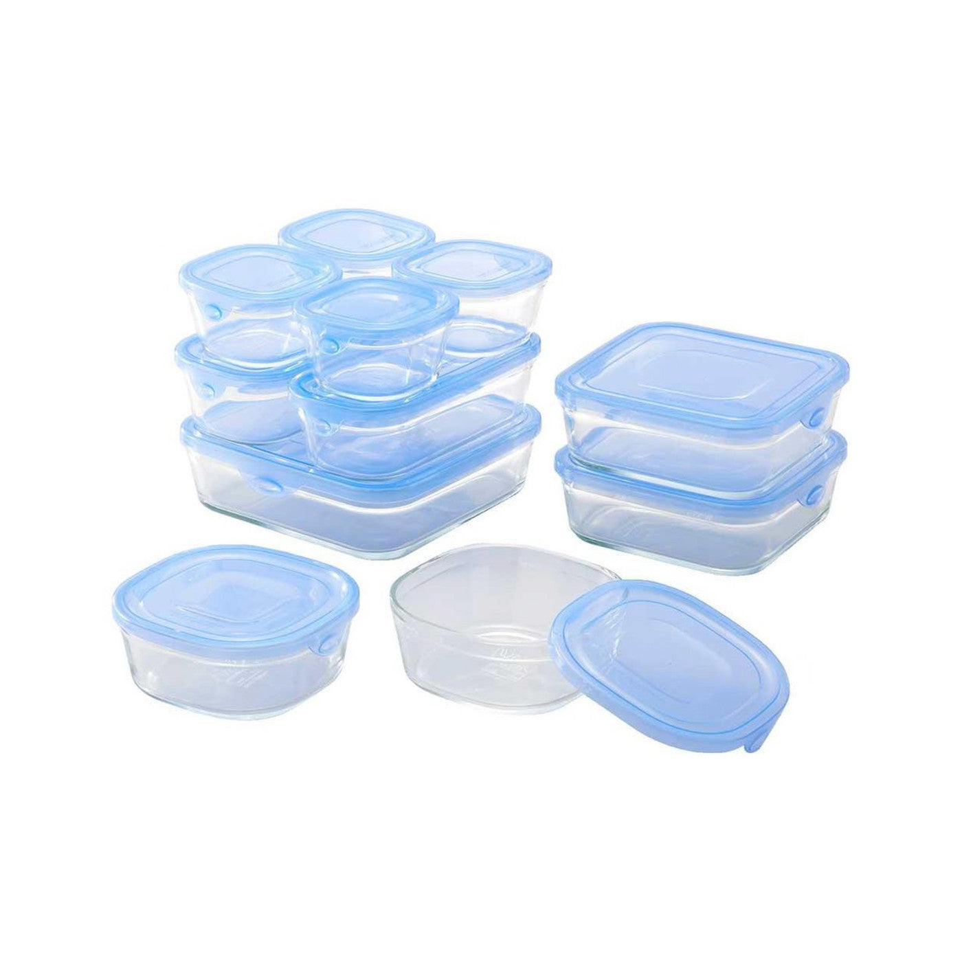 Iwaki Pack and Range Square Deluxe Glass Container Set Aqua Blue PS-NPR-11B