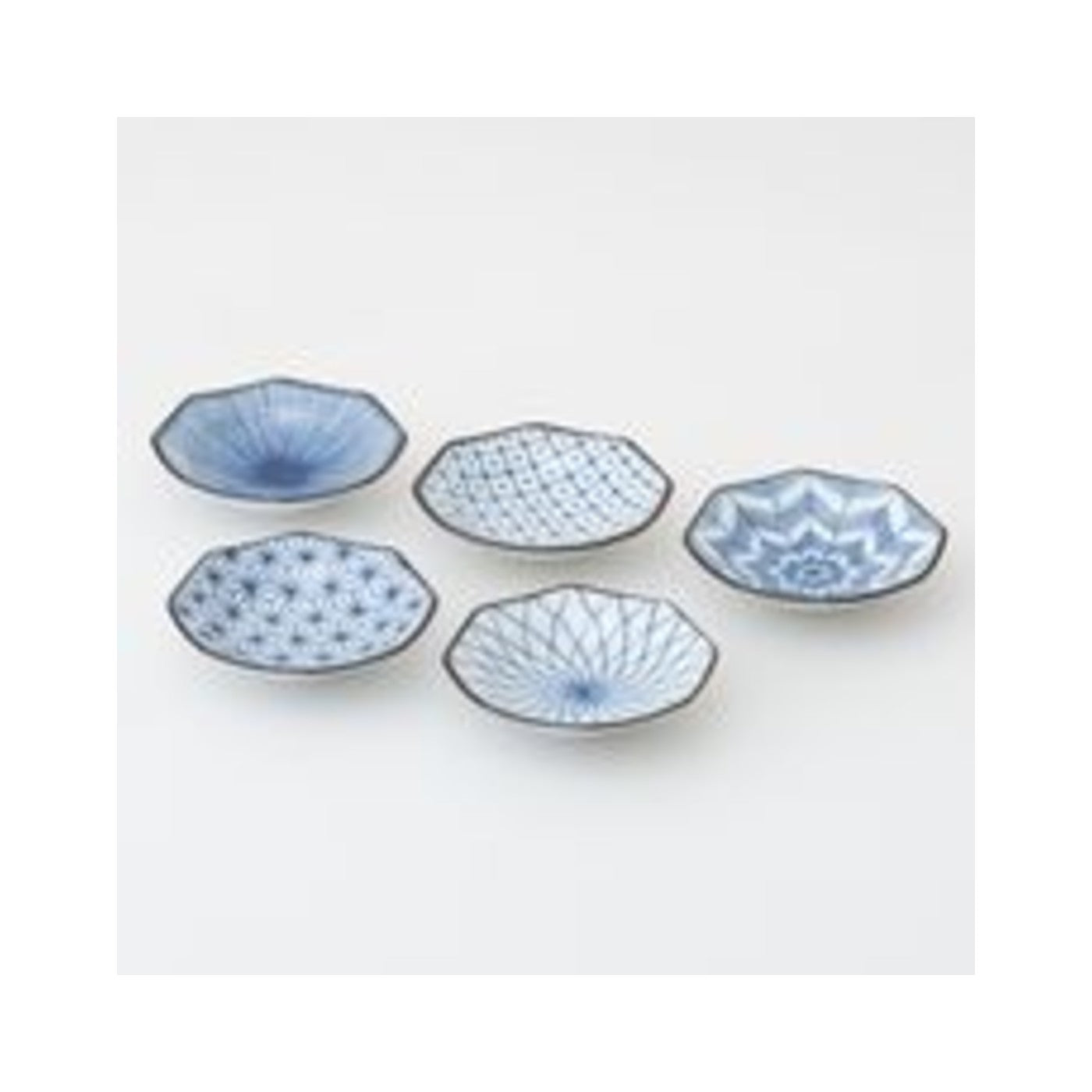 Saikai Toki SAIE Kozome Ekawari Octagonal Small Plate Set Mino Ware Japan - img-1